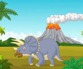Cartoon dinosaurs with natural landscape vector 05