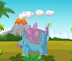 Cartoon dinosaurs with natural landscape vector 06