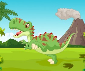 Cartoon dinosaurs with natural landscape vector 07