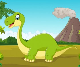 Cartoon dinosaurs with natural landscape vector 08