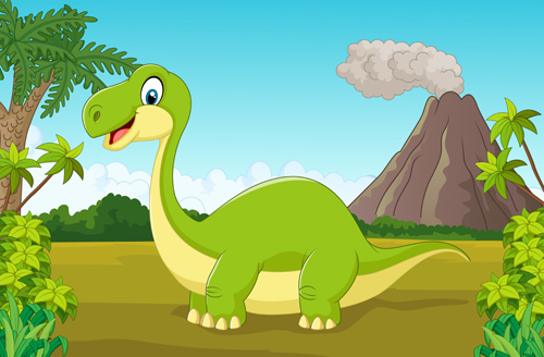 Cartoon dinosaurs with natural landscape vector 08