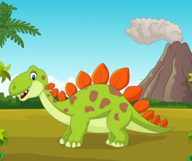 Cartoon dinosaurs with natural landscape vector 09