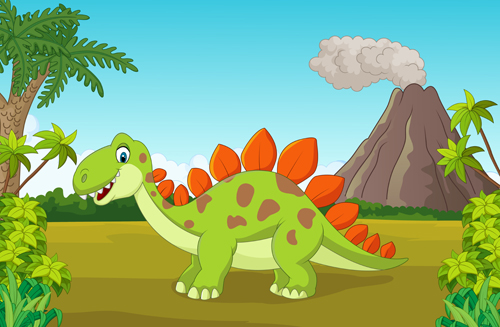 Cartoon dinosaurs with natural landscape vector 09