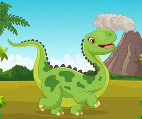 Cartoon dinosaurs with natural landscape vector 10