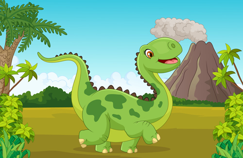 Cartoon dinosaurs with natural landscape vector 10