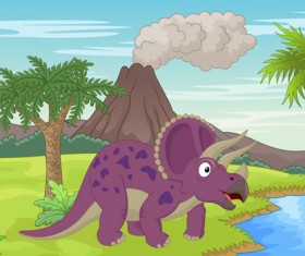 Cartoon dinosaurs with natural landscape vector 13