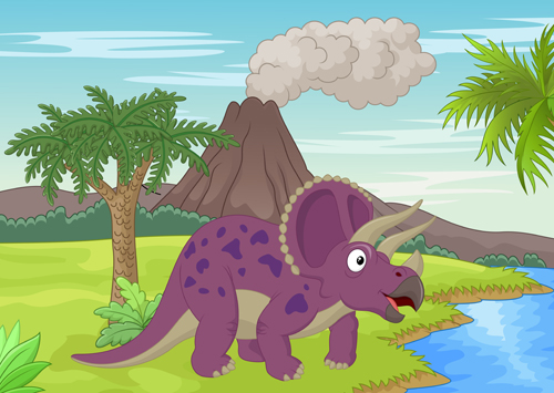 Cartoon dinosaurs with natural landscape vector 13