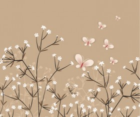 Cartoon flowers with butterflies vector background
