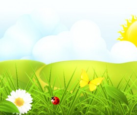 Cartoon sun with spring vector background 01