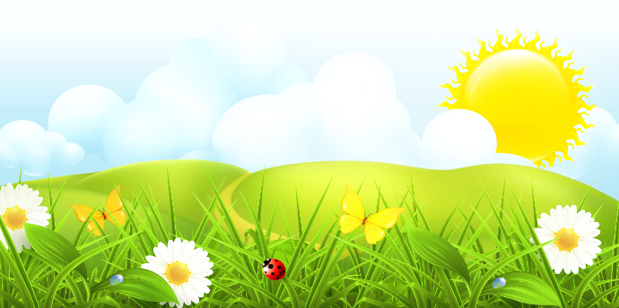 Cartoon sun with spring vector background 01 free download