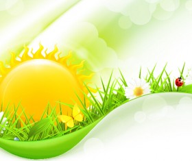 Cartoon sun with spring vector background 03