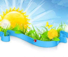 Cartoon sun with spring vector background 04