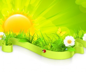 Cartoon sun with spring vector background 05