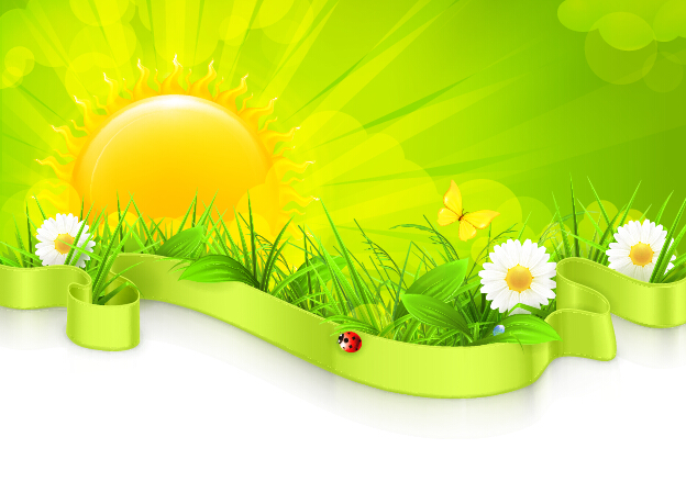 Cartoon sun with spring vector background 05