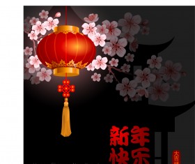 Chinese new year background with red lantern vector 02