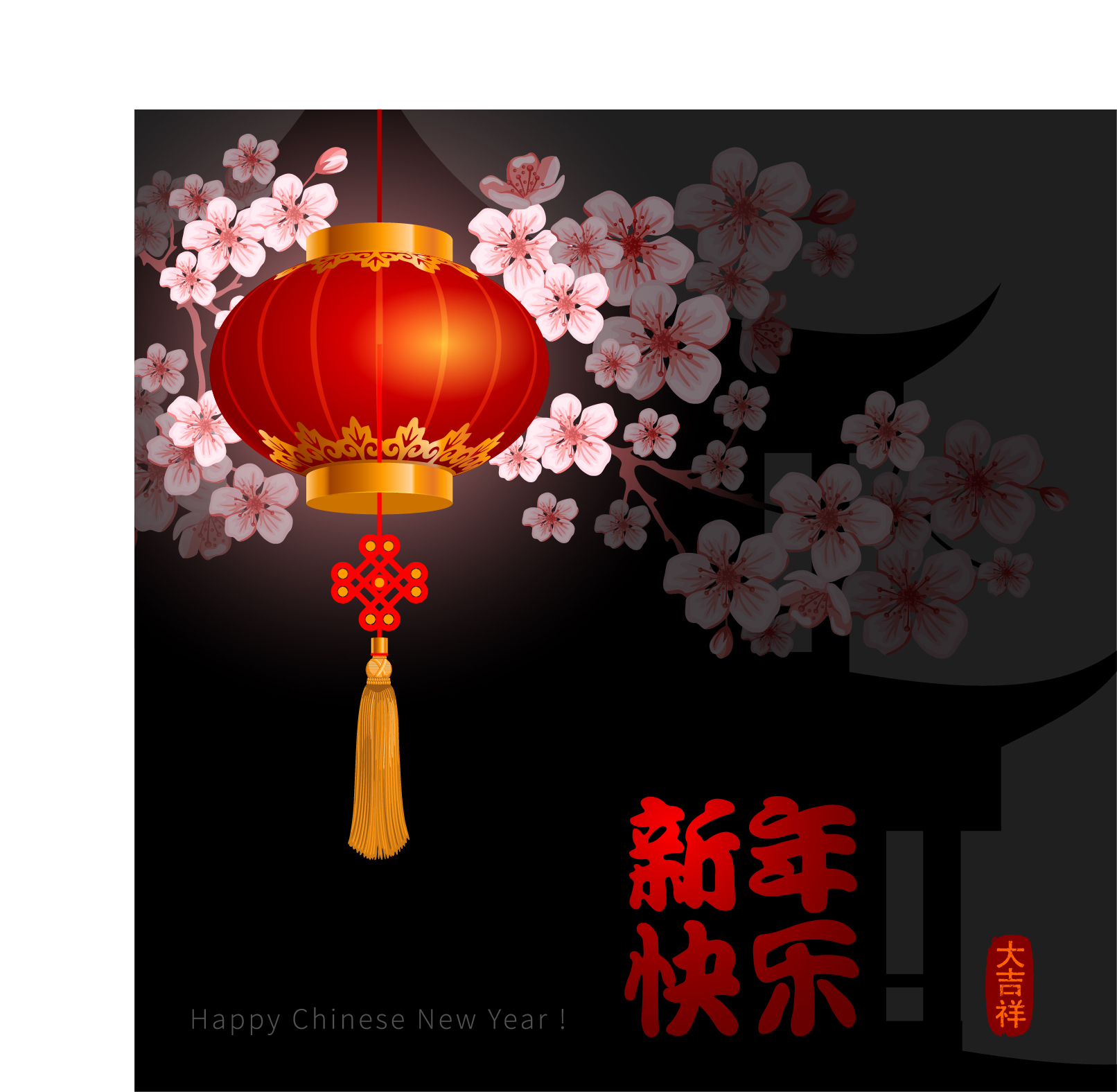 Chinese new year background with red lantern vector 02