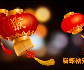 Chinese new year background with red lantern vector 04