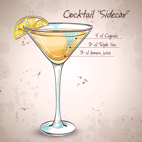 Cocktail poster hand drawing vectors 09