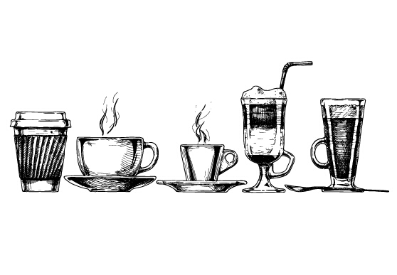 Coffee with dranks hand drawn vector