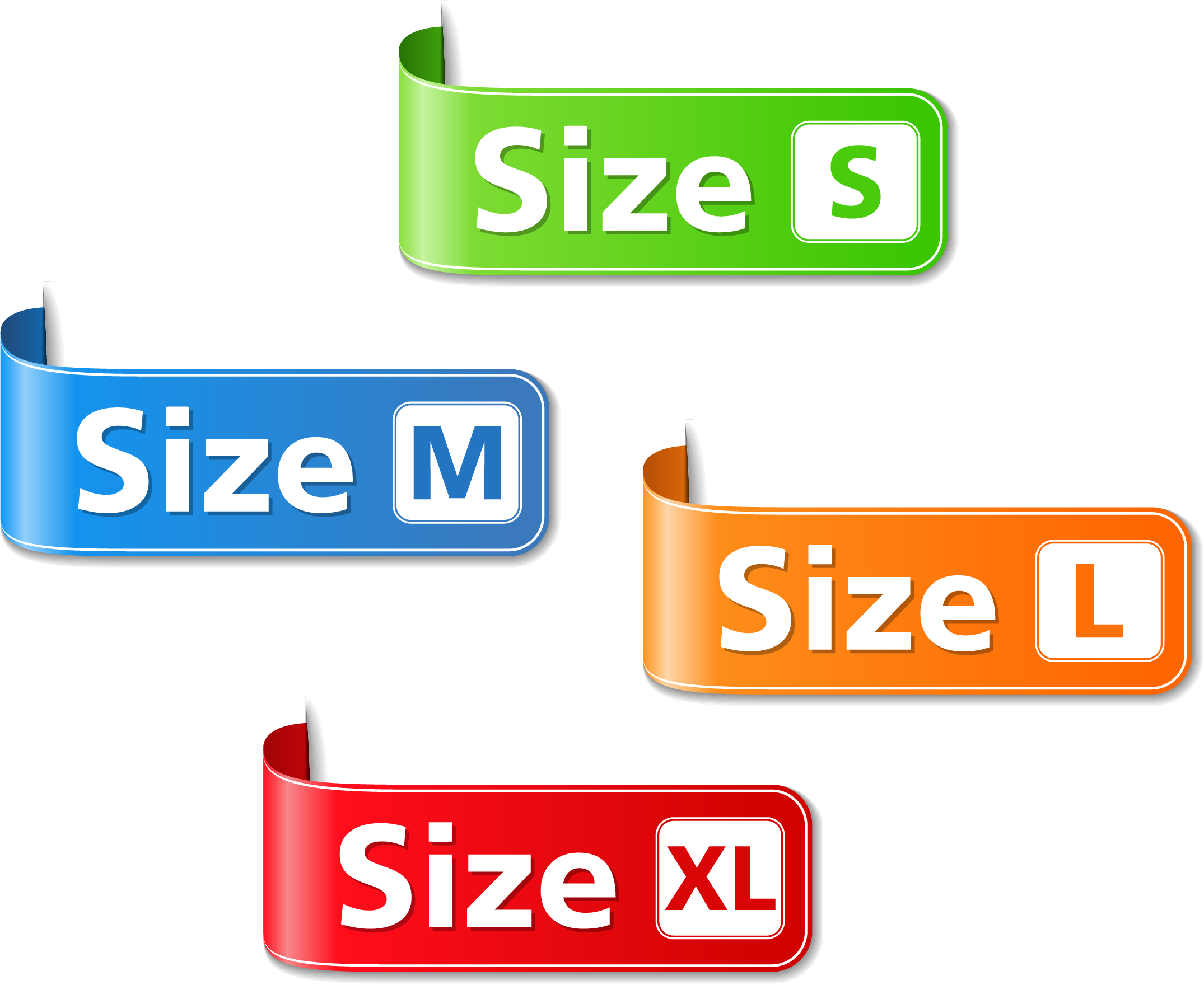 Colored size labels vector set 01