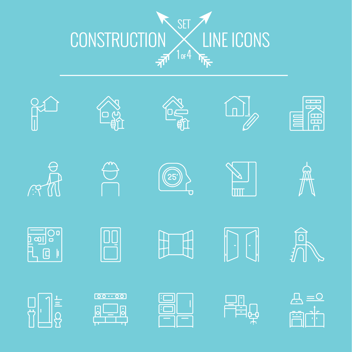 Construction line icon set 01