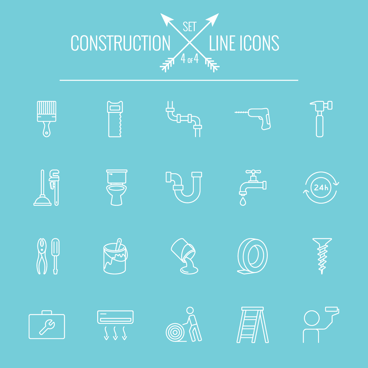 Construction line icon set 04