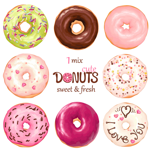 Cute donuts design vectors 01