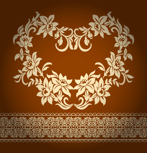 Decor floral with ornate background vintage styles vector 07