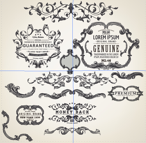Decor frame with ornaments elements vintage vector 02