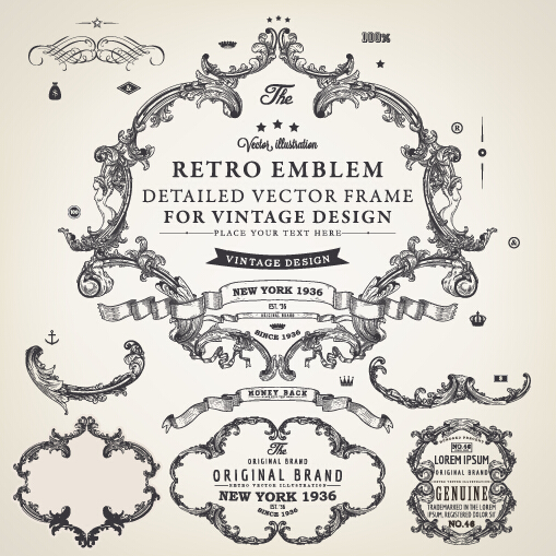 Decor frame with ornaments elements vintage vector 03
