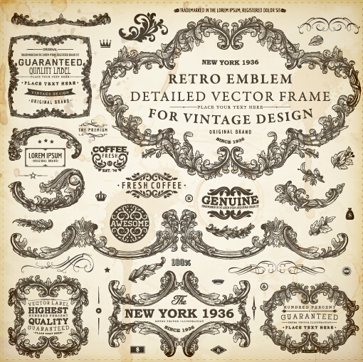 Decor frame with ornaments elements vintage vector 04
