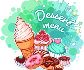 Dessert with grunge background vector 01