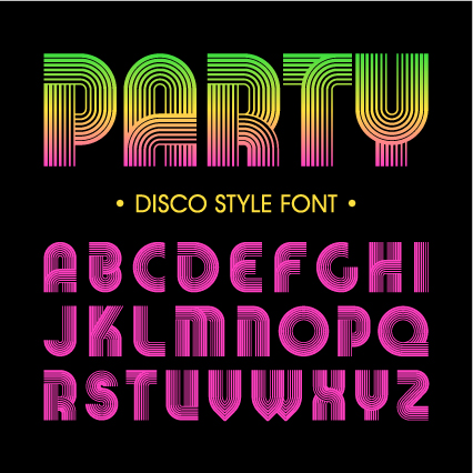 Disco party alphabet fonts vector 01