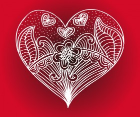 Doodle heart with floral vector material 01
