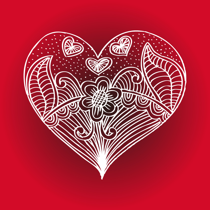 Doodle heart with floral vector material 01