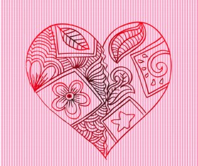 Doodle heart with floral vector material 02