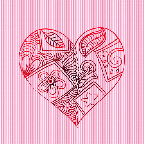 Doodle heart with floral vector material 02