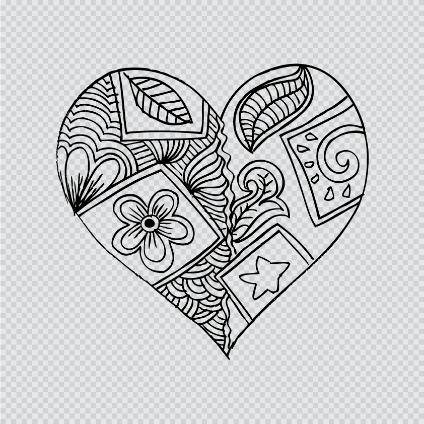 Doodle heart with floral vector material 03
