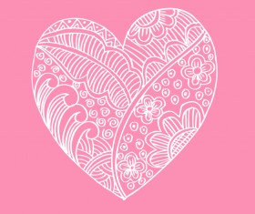 Doodle heart with floral vector material 06