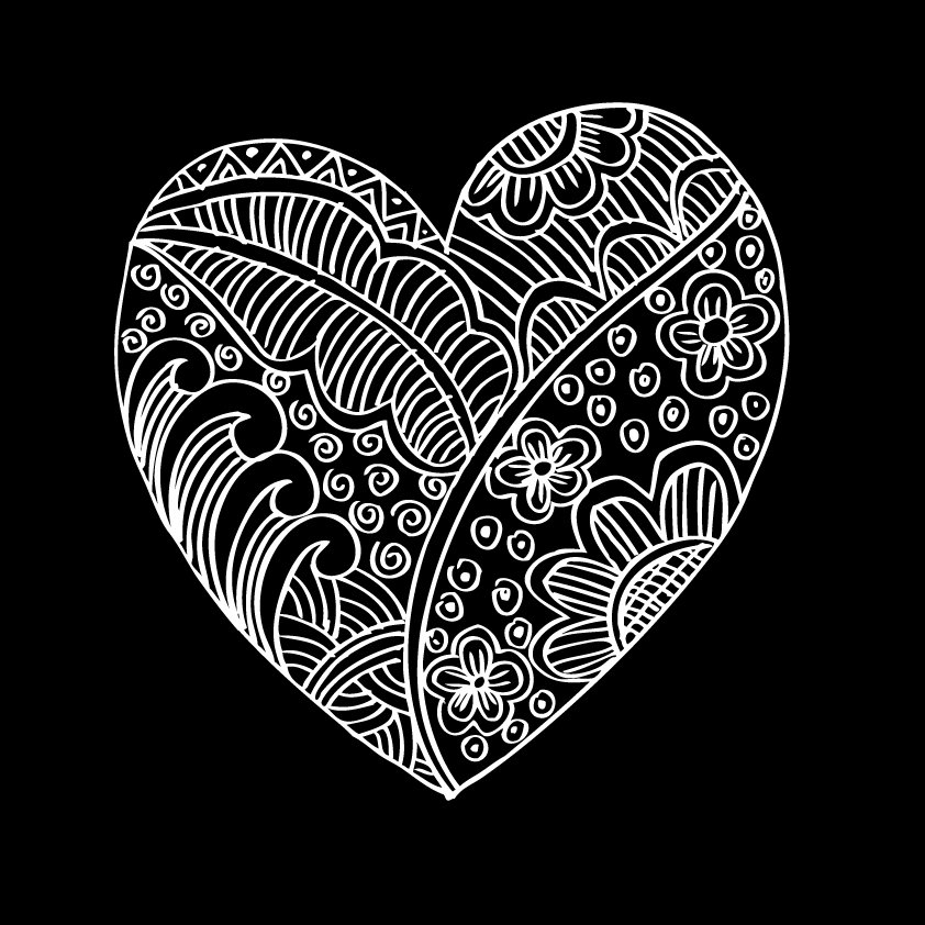 Doodle heart with floral vector material 07