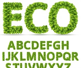 Eco alphabet with green leaves vector