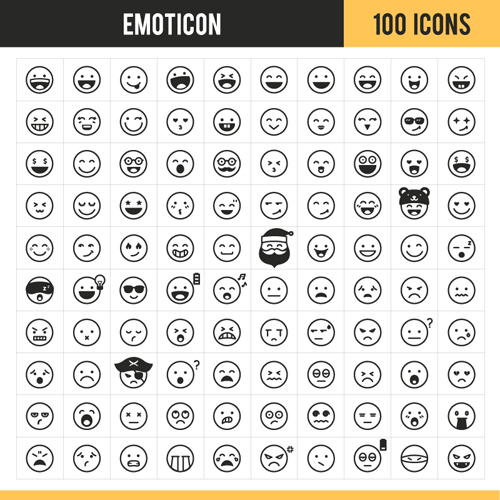 Emoticon outline icons vector set