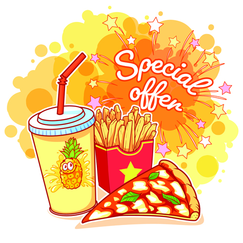 Fast food with grunge background vector 01