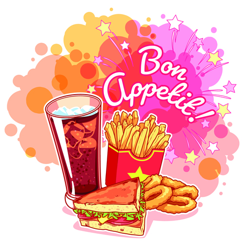 Fast food with grunge background vector 03