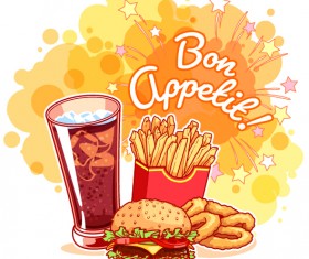 Fast food with grunge background vector 04