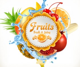 Fresh fruits vector label 01