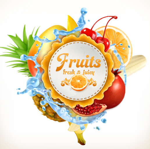 Fresh fruits vector label 01