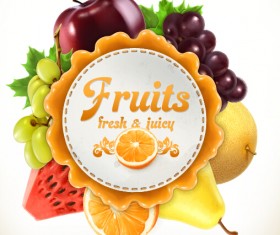 Fresh fruits vector label 02