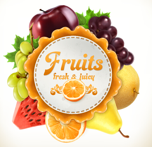 Fresh fruits vector label 02