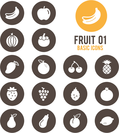 Fruits circle icons vector material 01